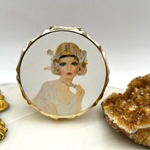 Art Deco style woman Made in Japan Mirror Powder Compact Collectible